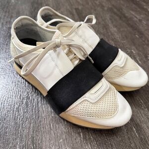 Balenciaga Race Runner‎ Sneakers Womens 37 White Black Leather Mesh Low Top